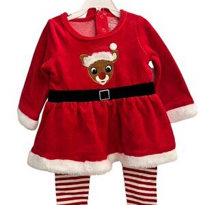 HOLIDAY BABY SET: RUDOLPH DRESS, CANDY CANE STRIPED LEGGINGS, AND HAT NWOT